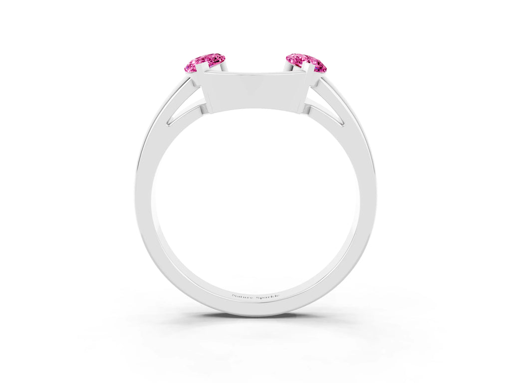 Marquise Pink Sapphire Open Band Ring in Silver with Tension Setting