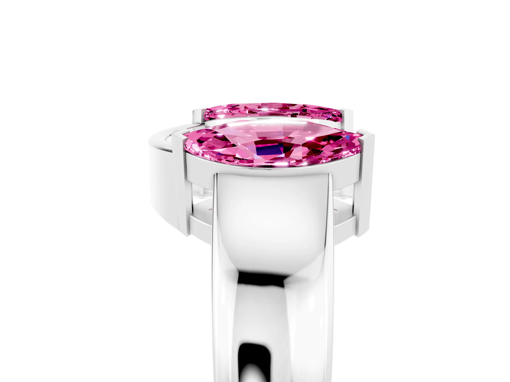 Marquise Pink Sapphire Open Band Ring in Silver with Tension Setting