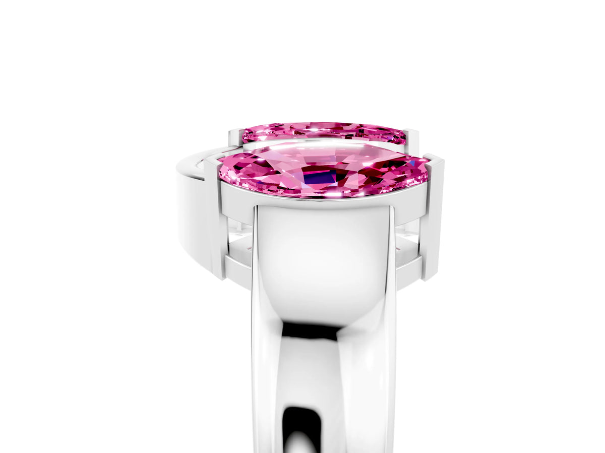 Marquise Pink Sapphire Open Band Ring in Silver with Tension Setting