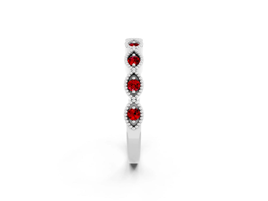 Marquise Ruby Milgrain Half Eternity Band in Platinum with Bezel Setting