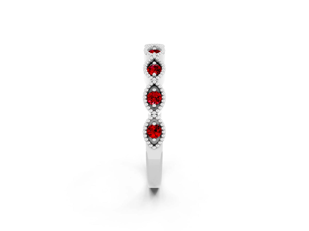 Marquise Ruby Milgrain Half Eternity Band in Platinum with Bezel Setting