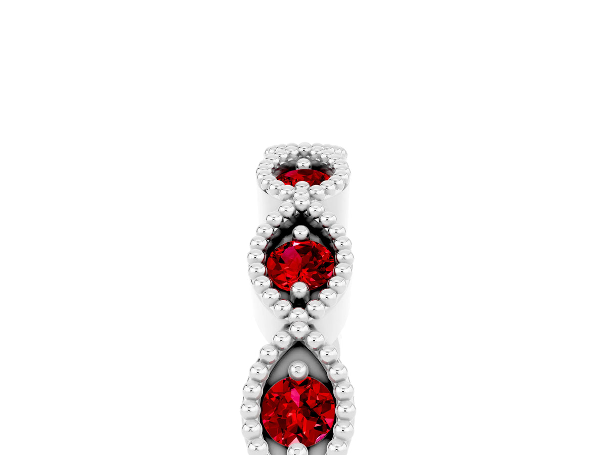 Marquise Ruby Milgrain Half Eternity Band in Platinum with Bezel Setting