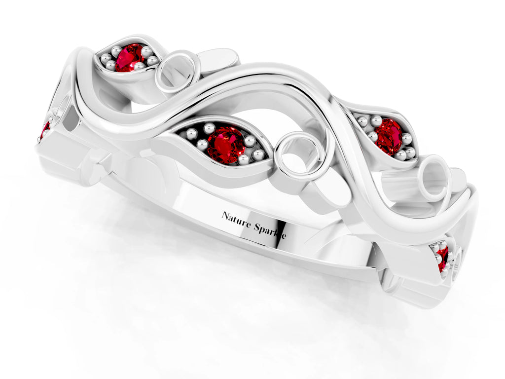 Marquise Ruby Vine Eternity Band in White gold with Bezel Setting