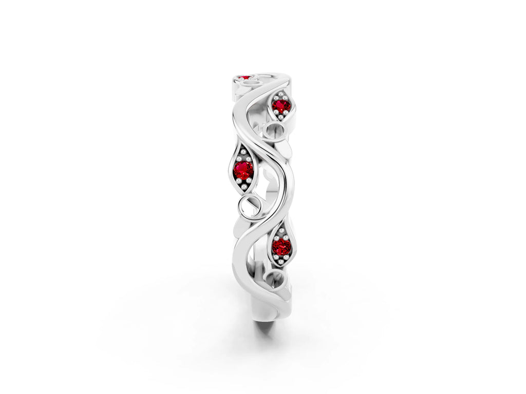 Marquise Ruby Vine Eternity Band in White gold with Bezel Setting