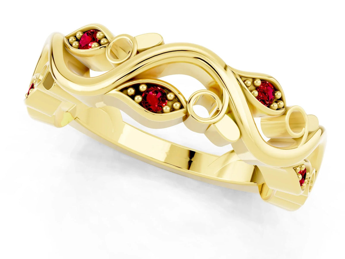 Marquise Ruby Vine Eternity Band in Yellow gold with Bezel Setting 