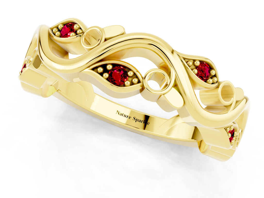Marquise Ruby Vine Eternity Band in Yellow gold with Bezel Setting