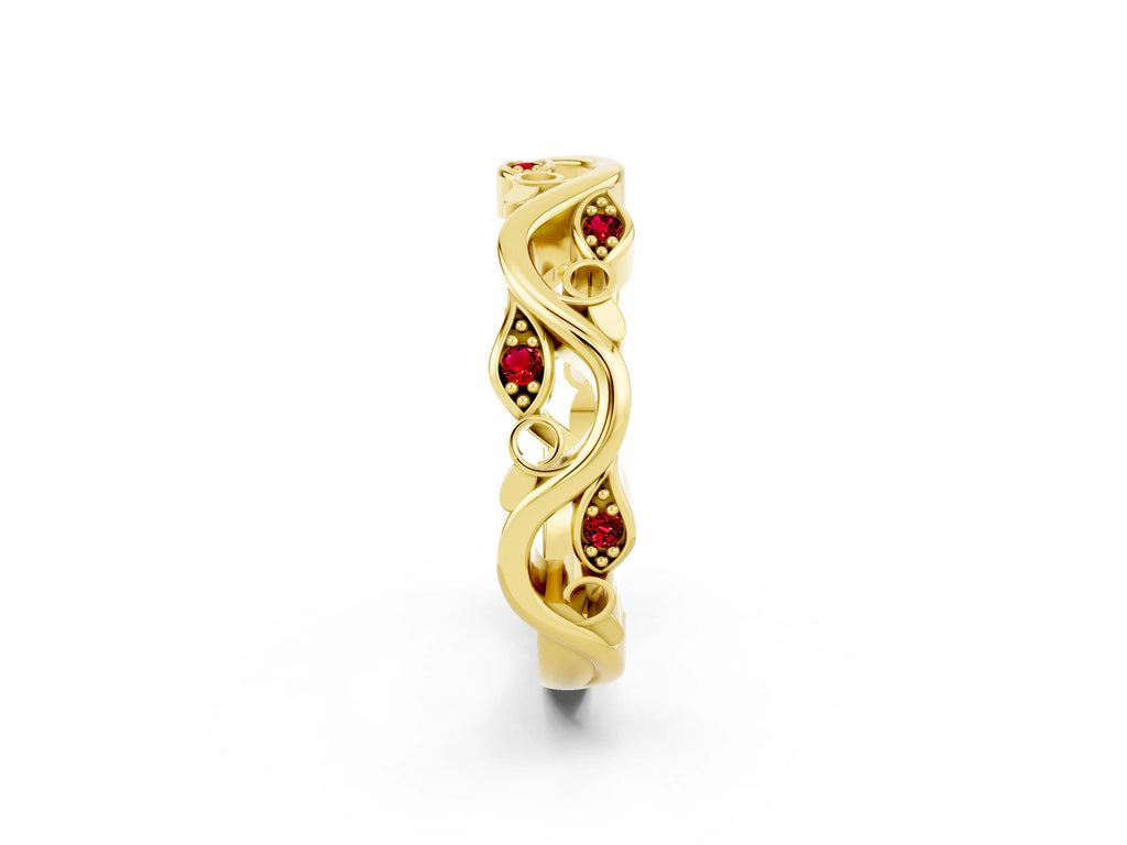 Marquise Ruby Vine Eternity Band in Yellow gold with Bezel Setting