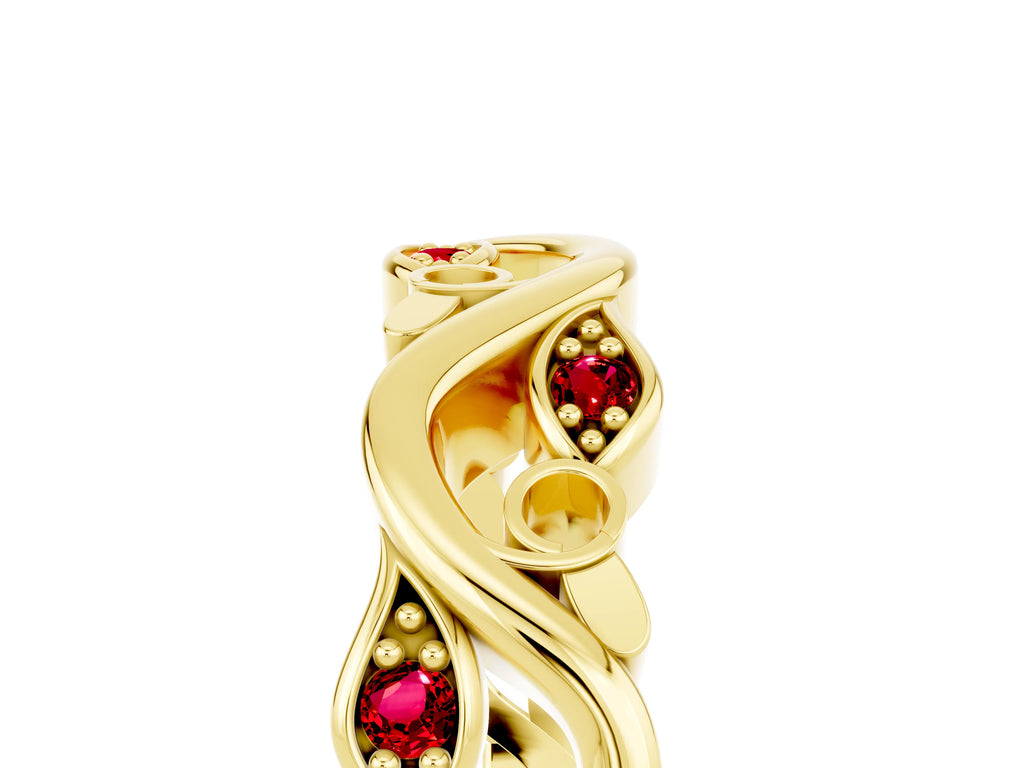 Marquise Ruby Vine Eternity Band in Yellow gold with Bezel Setting