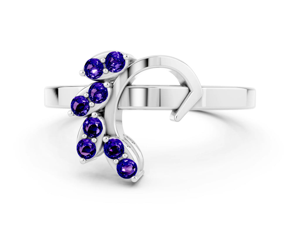 Marquise Tanzanite Floral Cluster Bypass Ring in Silver with Prong Setting