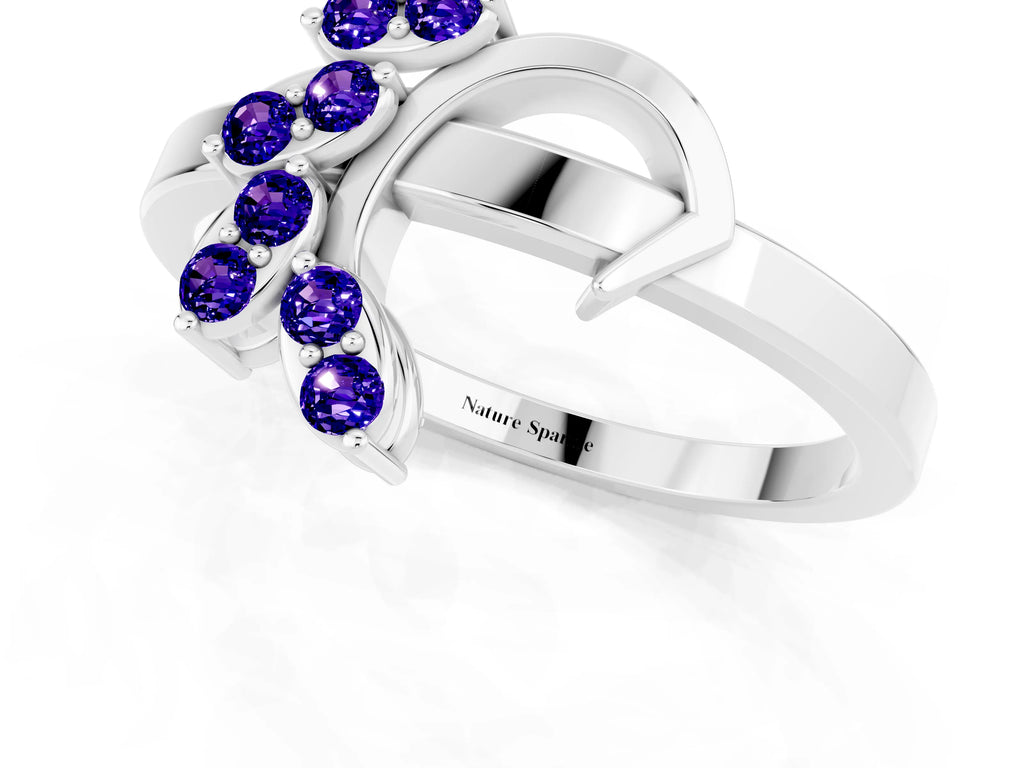 Marquise Tanzanite Floral Cluster Bypass Ring in Silver with Prong Setting