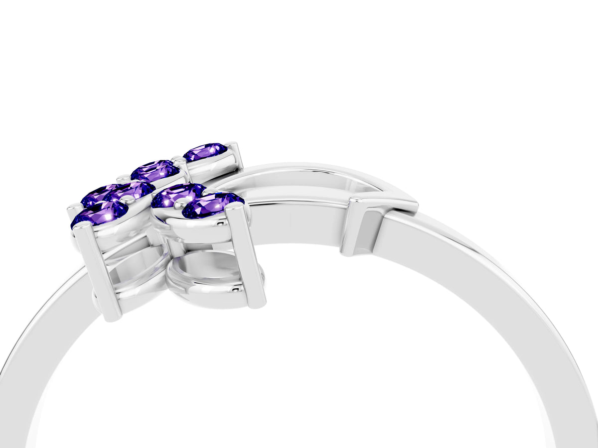 Marquise Tanzanite Floral Cluster Bypass Ring in Silver with Prong Setting