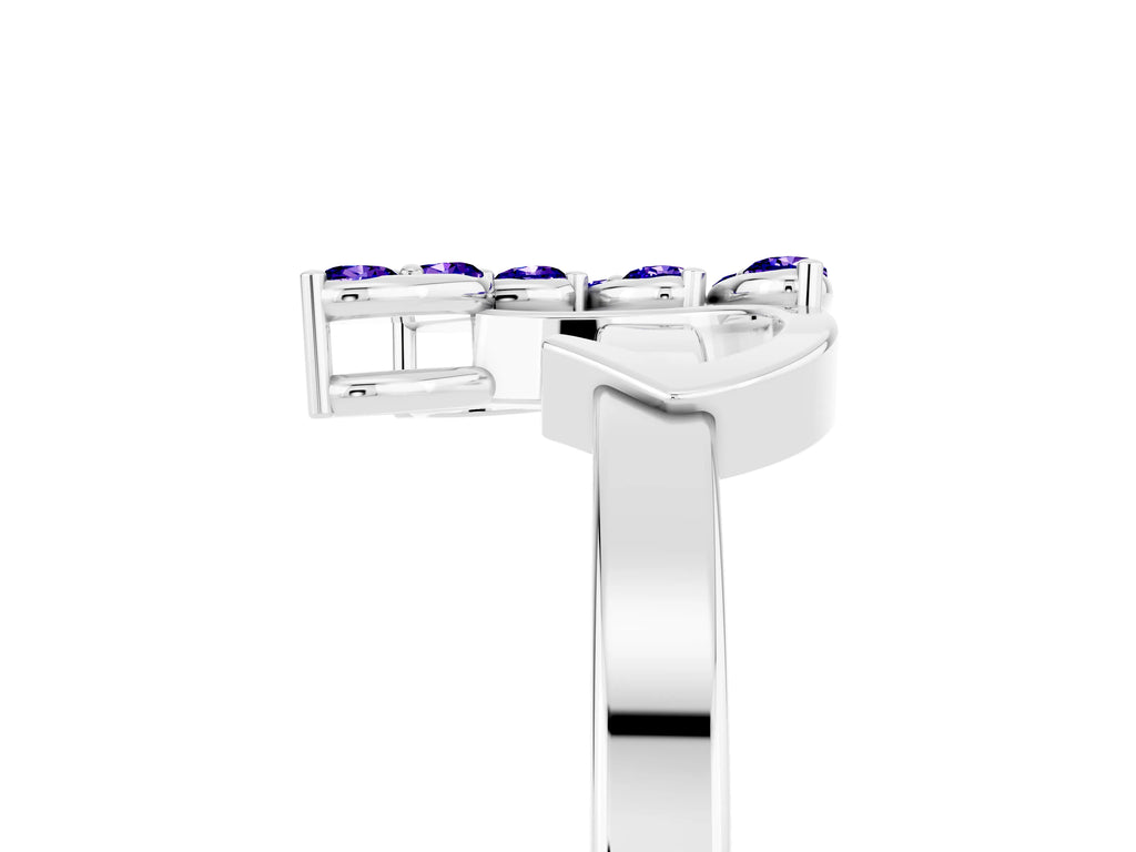 Marquise Tanzanite Floral Cluster Bypass Ring in Silver with Prong Setting