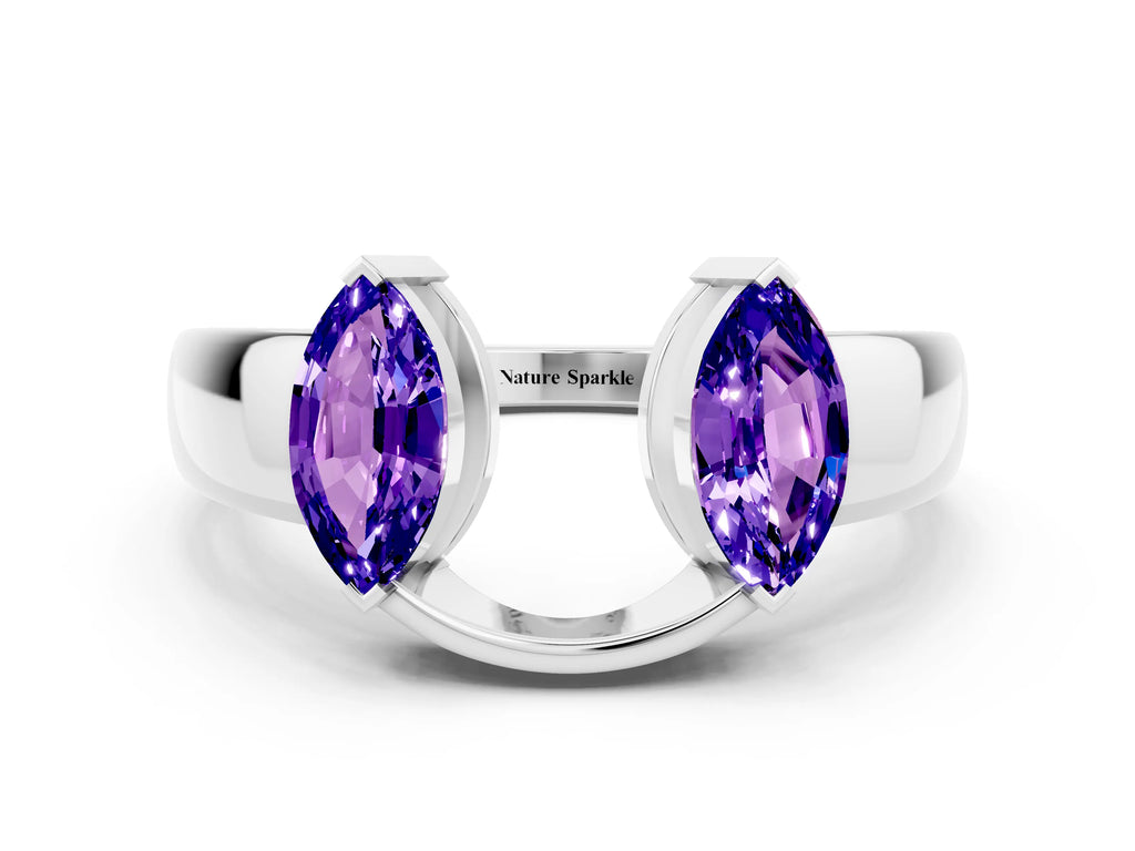 Marquise Tanzanite Open Band Ring in Silver with Tension Setting