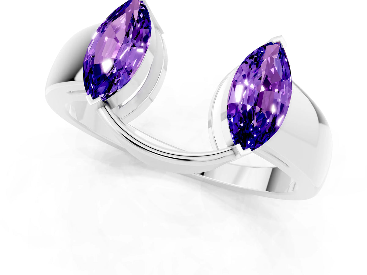 Marquise Tanzanite Open Band Ring in Silver with Tension Setting