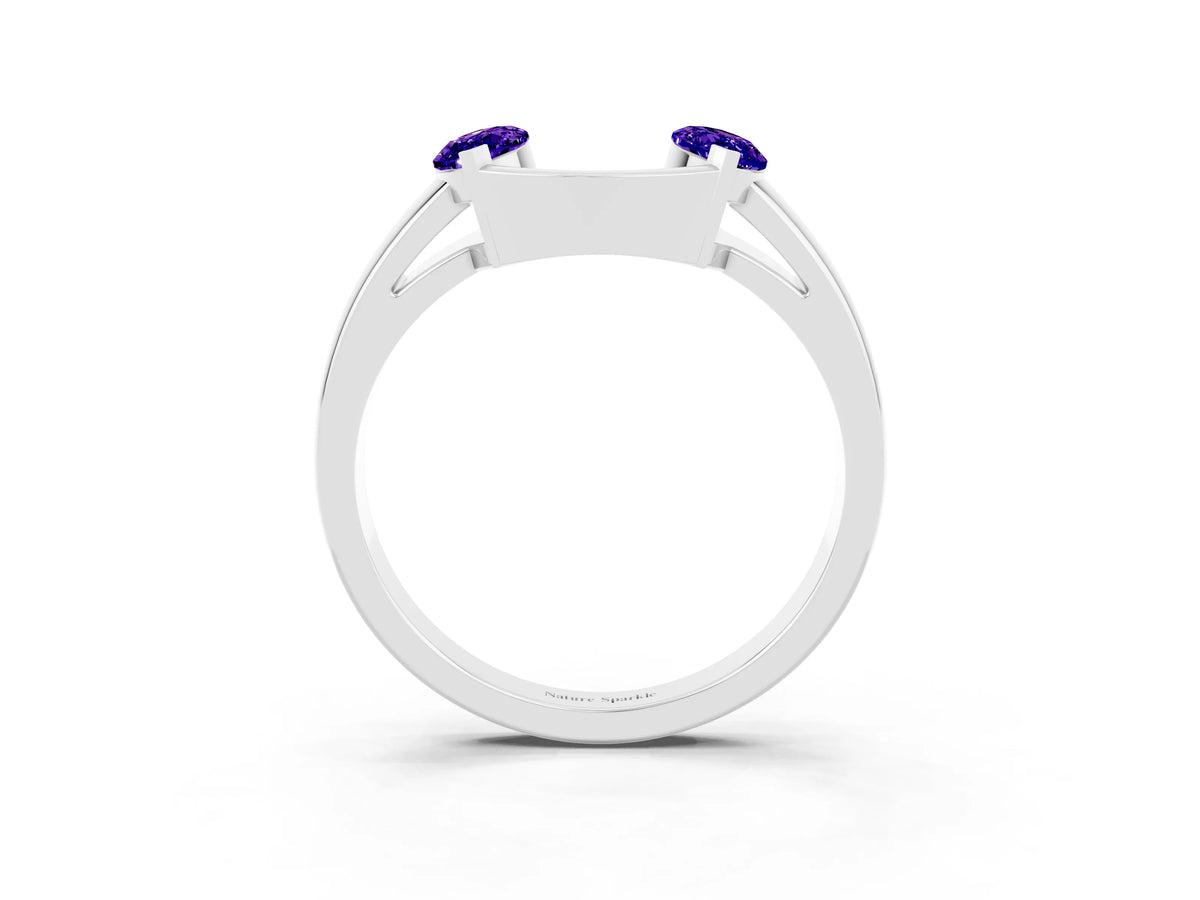 Marquise Tanzanite Open Band Ring in Silver with Tension Setting