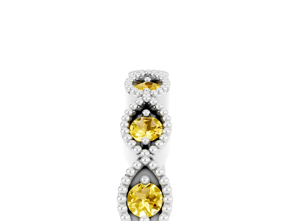 Marquise Yellow Sapphire Milgrain Half Eternity Band in White gold with Bezel Setting