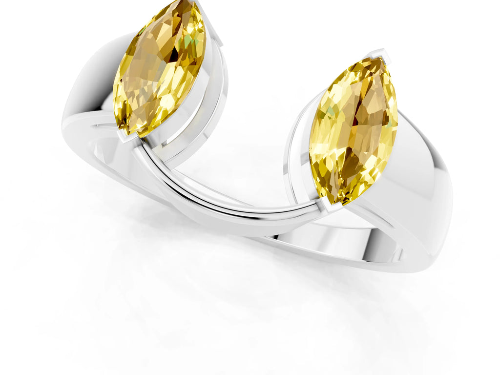 Marquise Yellow Sapphire Open Band Ring in Silver with Tension Setting