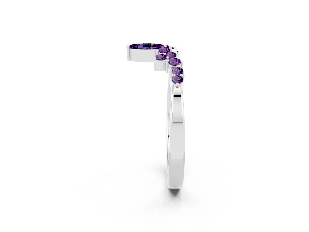 Marquise and Round Amethyst Chevron Band in Silver with Prong Setting
