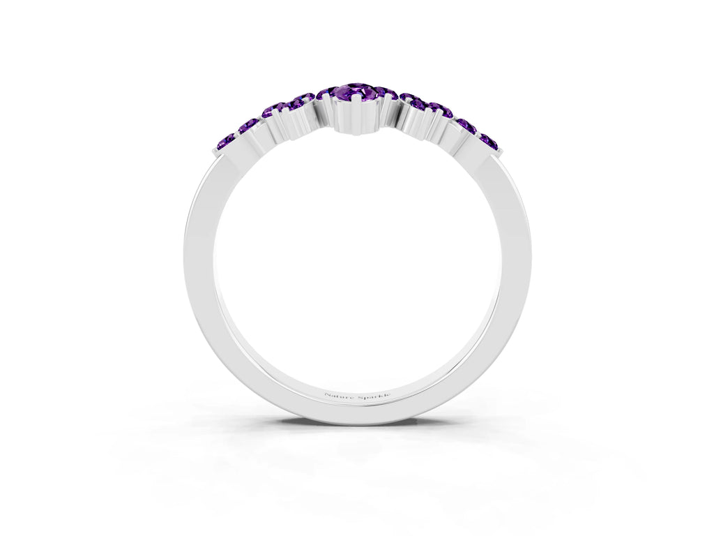 Marquise and Round Amethyst Chevron Band in Silver with Prong Setting