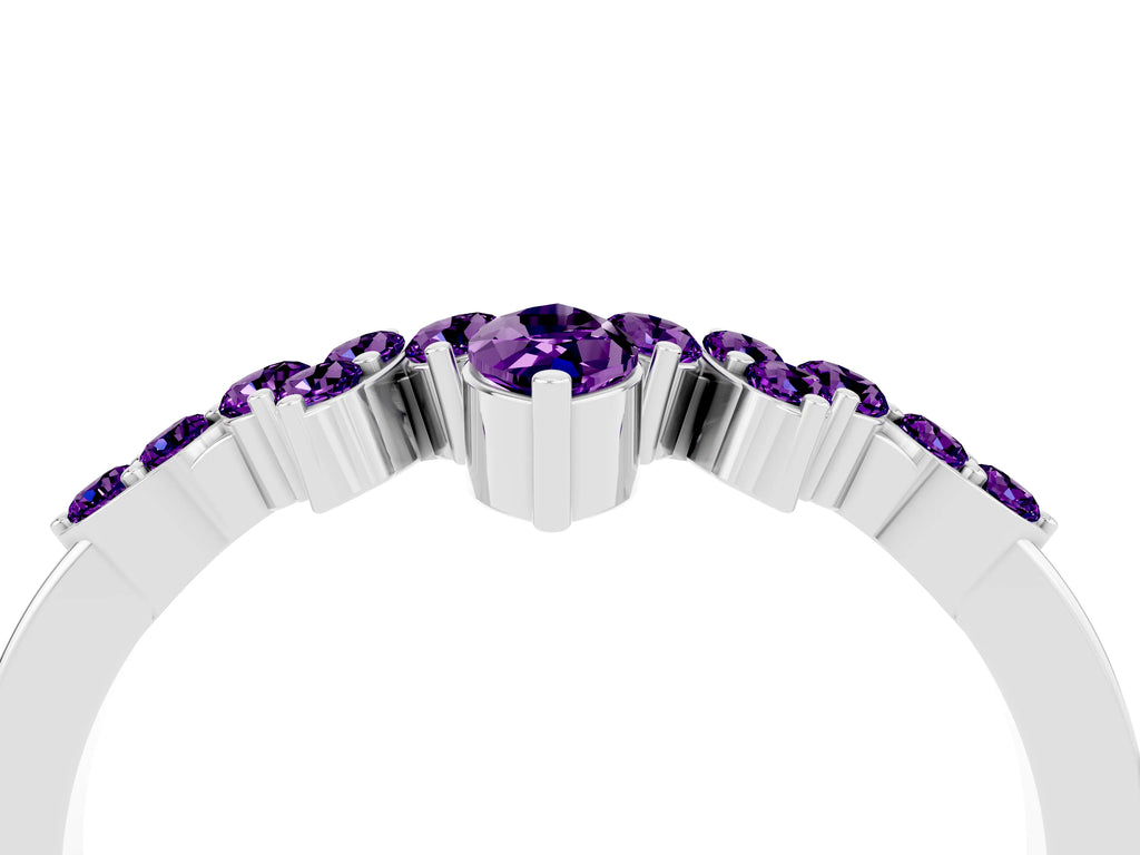 Marquise and Round Amethyst Chevron Band in Silver with Prong Setting