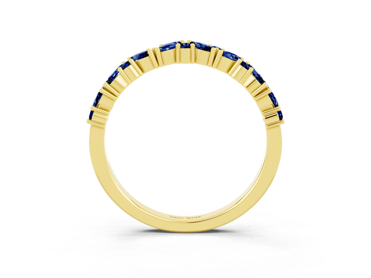 Marquise and Round Blue Sapphire Vine Eternity Band in Yellow gold with Prong Setting