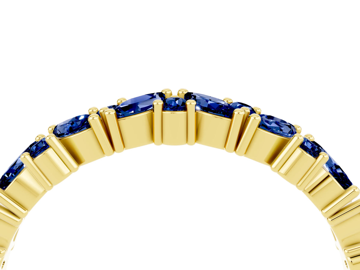 Marquise and Round Blue Sapphire Vine Eternity Band in Yellow gold with Prong Setting