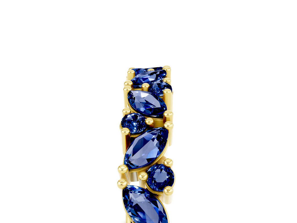 Marquise and Round Blue Sapphire Vine Eternity Band in Yellow gold with Prong Setting