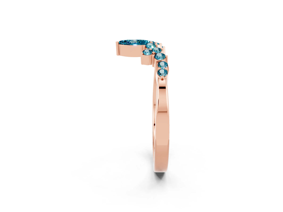 Marquise and Round Blue Topaz Chevron Band in Rose gold with Prong Setting