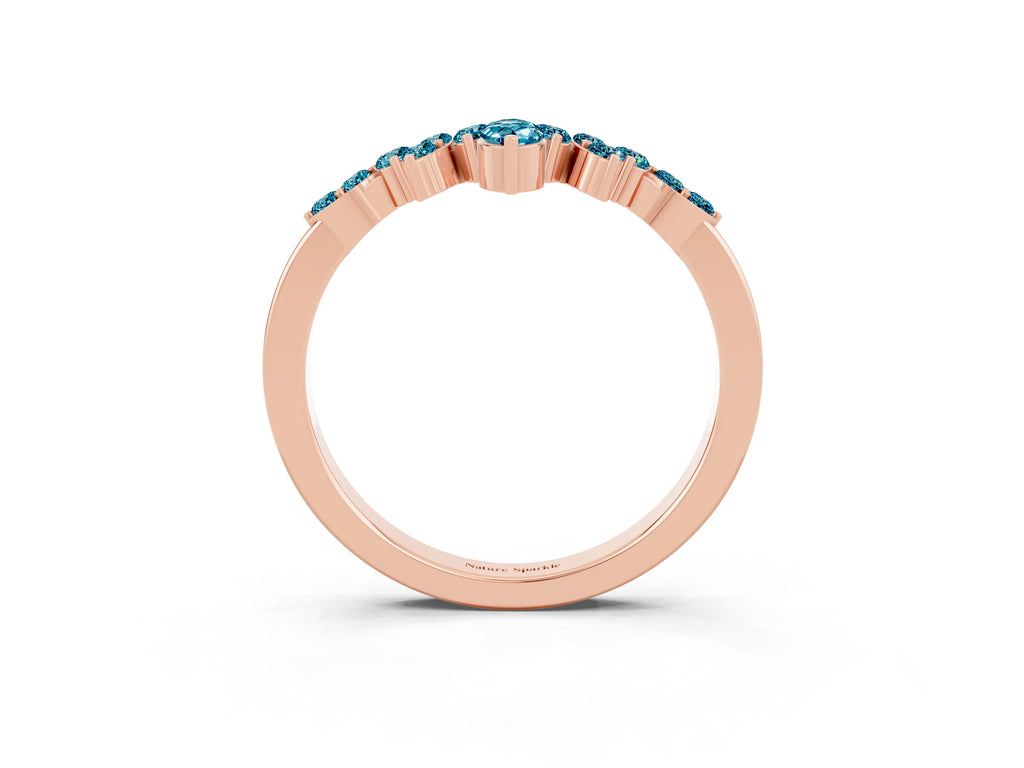 Marquise and Round Blue Topaz Chevron Band in Rose gold with Prong Setting
