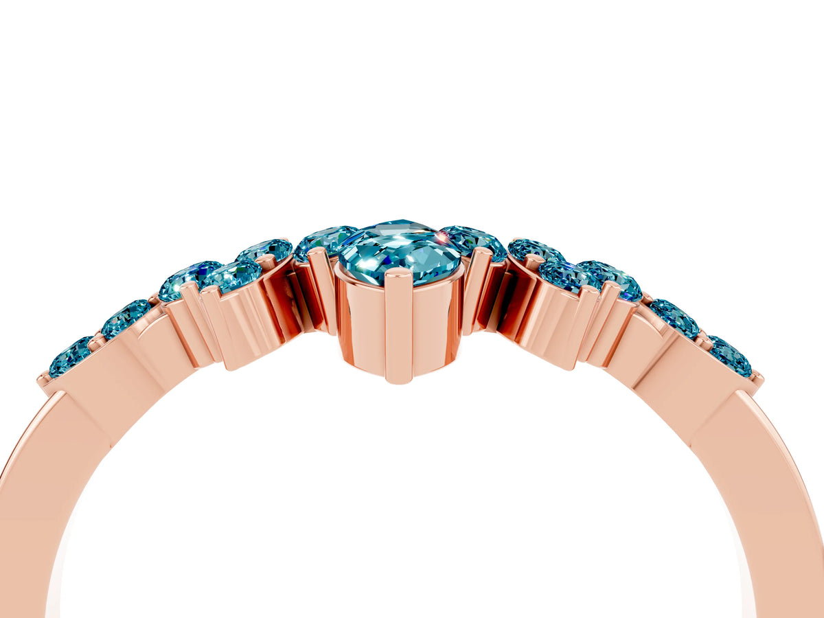 Marquise and Round Blue Topaz Chevron Band in Rose gold with Prong Setting