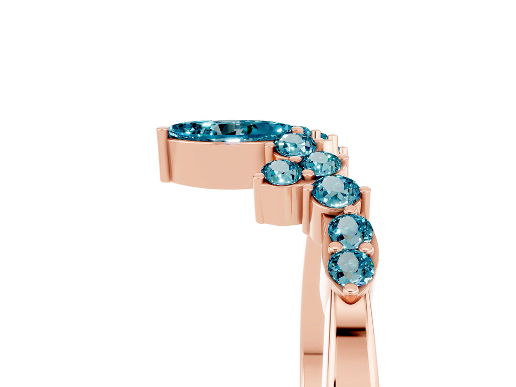 Marquise and Round Blue Topaz Chevron Band in Rose gold with Prong Setting