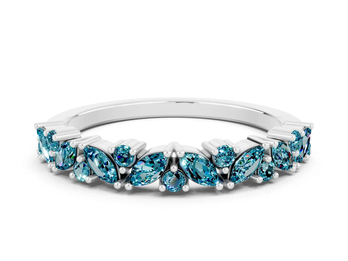 Marquise and Round Blue Topaz Vine Eternity Band in Platinum with Prong Setting 