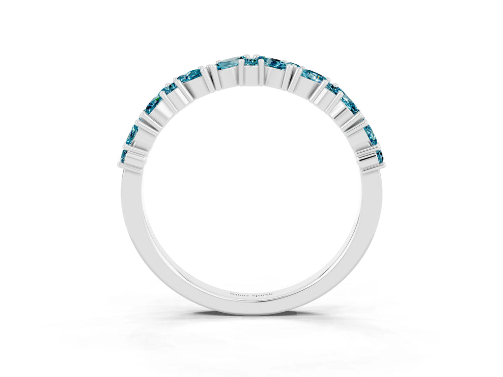 Marquise and Round Blue Topaz Vine Eternity Band in Platinum with Prong Setting