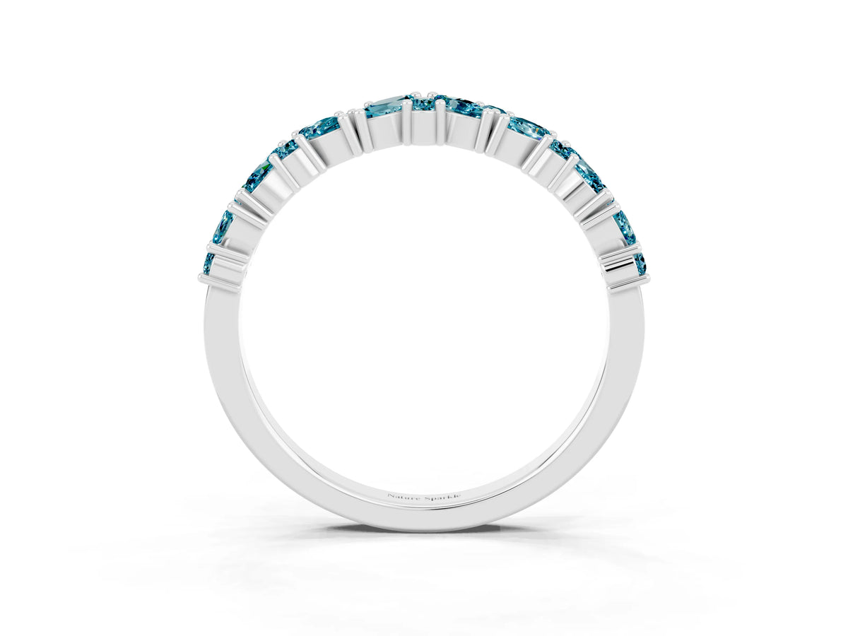 Marquise and Round Blue Topaz Vine Eternity Band in Platinum with Prong Setting