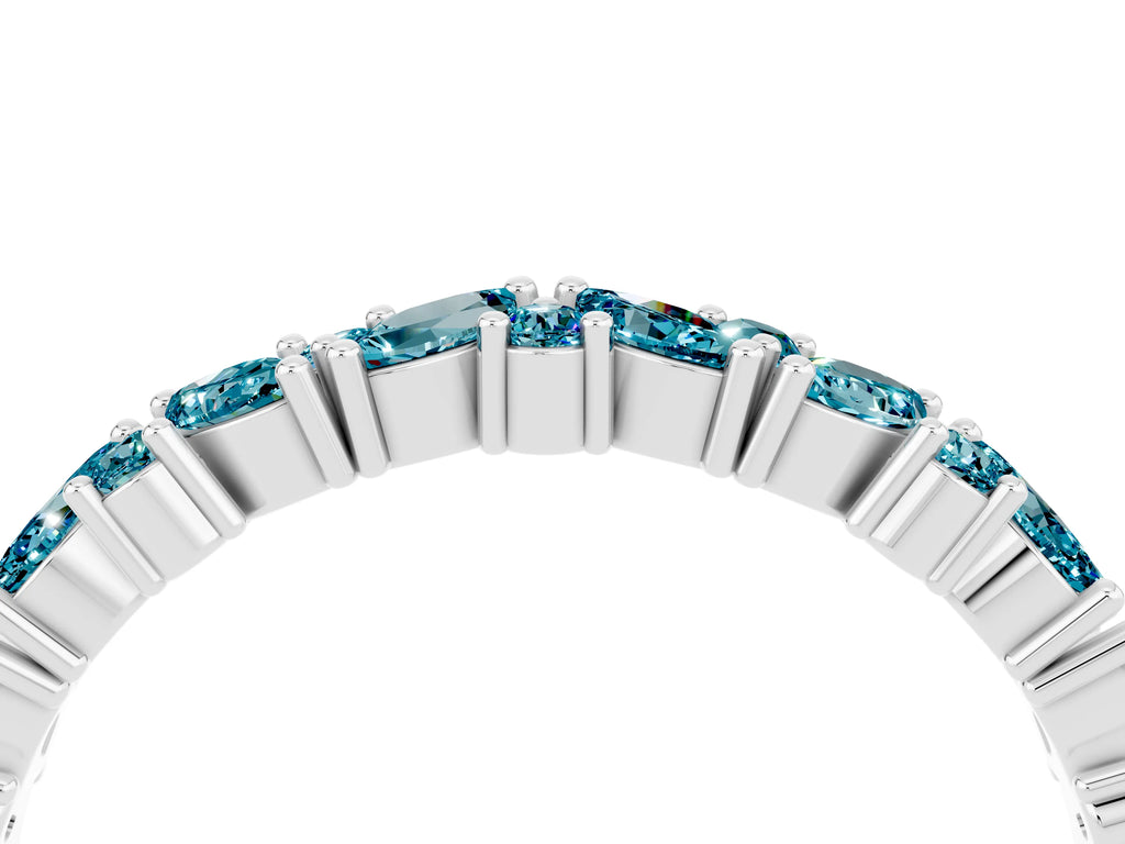 Marquise and Round Blue Topaz Vine Eternity Band in Platinum with Prong Setting