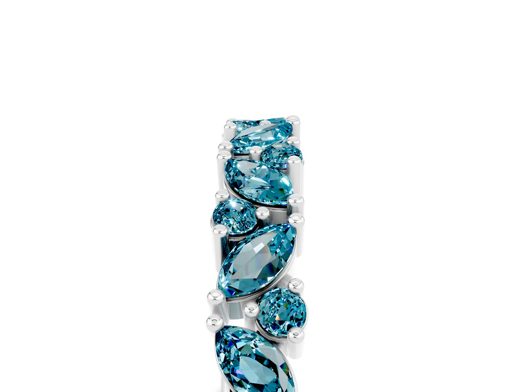 Marquise and Round Blue Topaz Vine Eternity Band in Platinum with Prong Setting