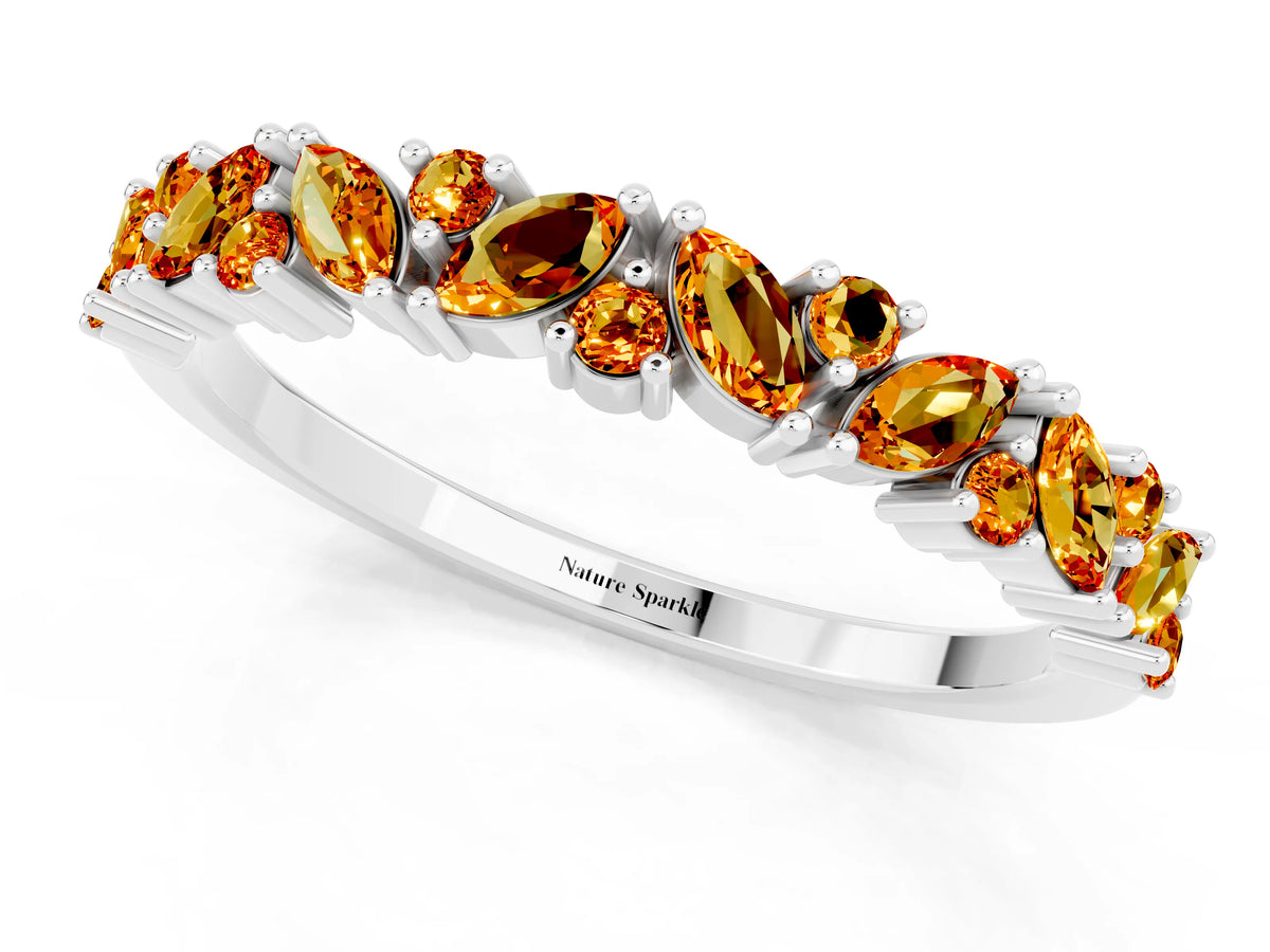Marquise and Round Citrine Vine Eternity Band in Platinum with Prong Setting