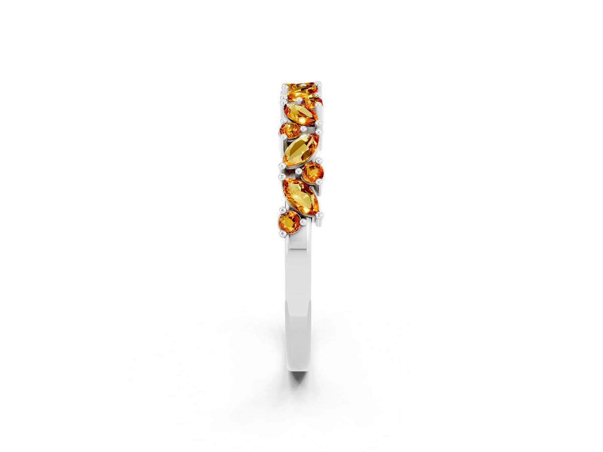Marquise and Round Citrine Vine Eternity Band in Platinum with Prong Setting
