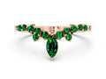 Marquise and Round Emerald Chevron Band in Rose gold with Prong Setting 