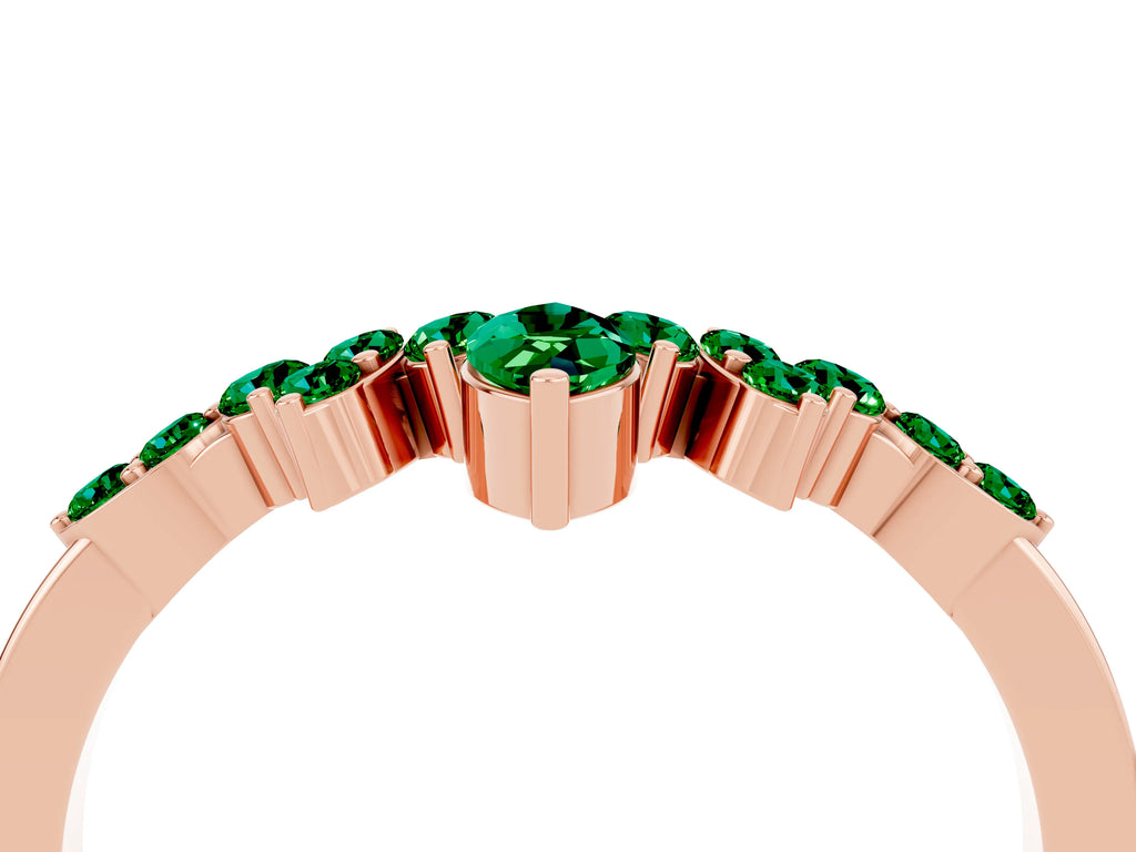Marquise and Round Emerald Chevron Band in Rose gold with Prong Setting
