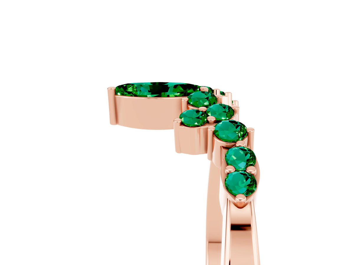 Marquise and Round Emerald Chevron Band in Rose gold with Prong Setting