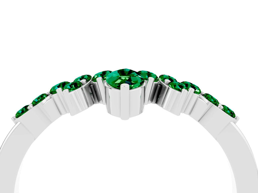 Marquise and Round Emerald Chevron Band in Silver with Prong Setting