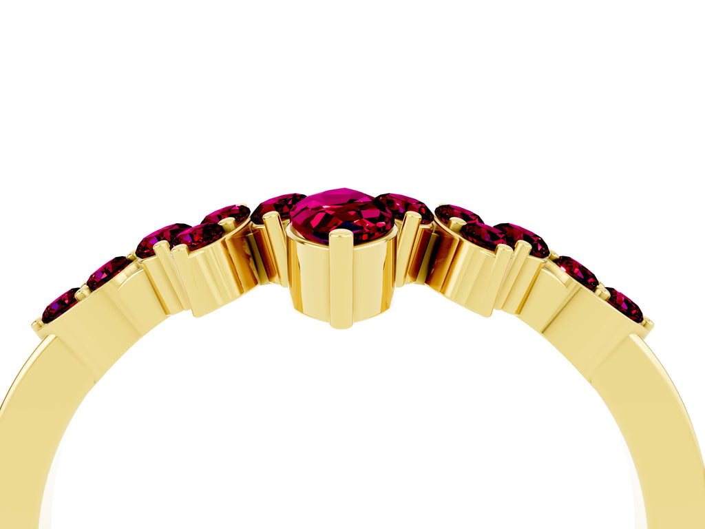 Marquise and Round Garnet Chevron Band in Yellow gold with Prong Setting