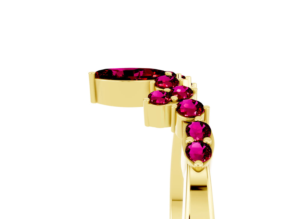 Marquise and Round Garnet Chevron Band in Yellow gold with Prong Setting