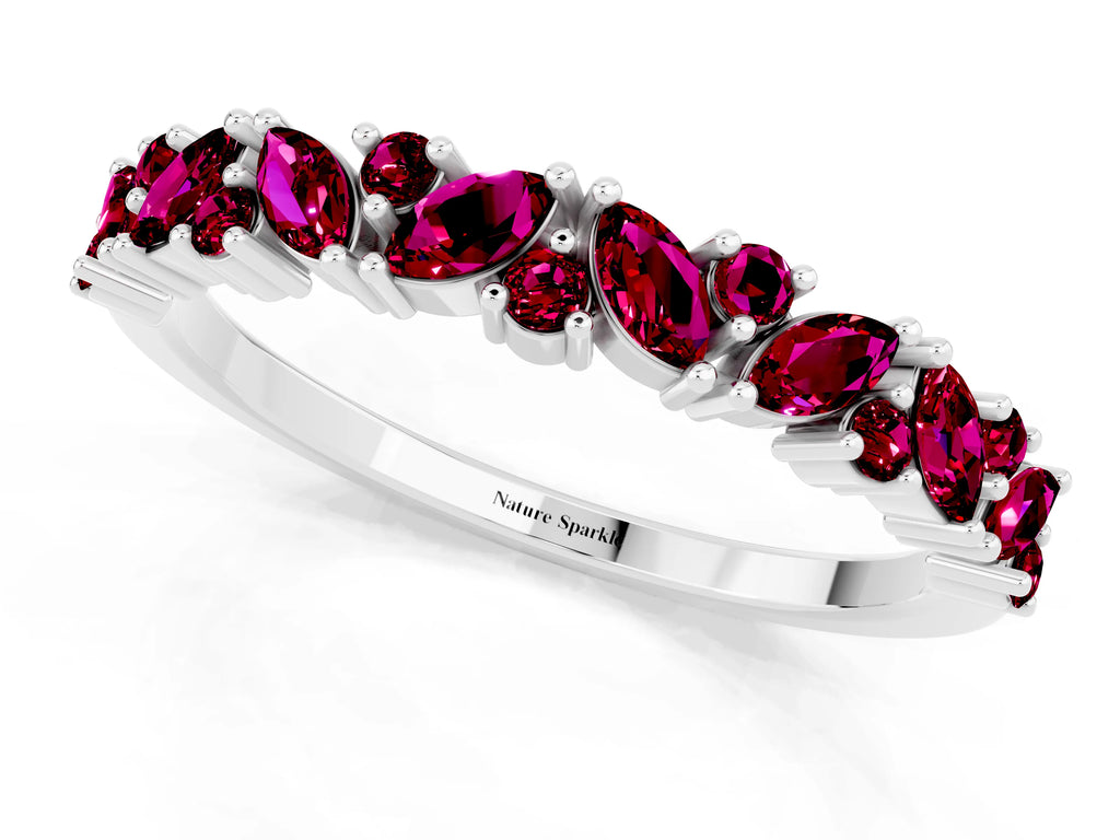 Marquise and Round Garnet Vine Eternity Band in White gold with Prong Setting
