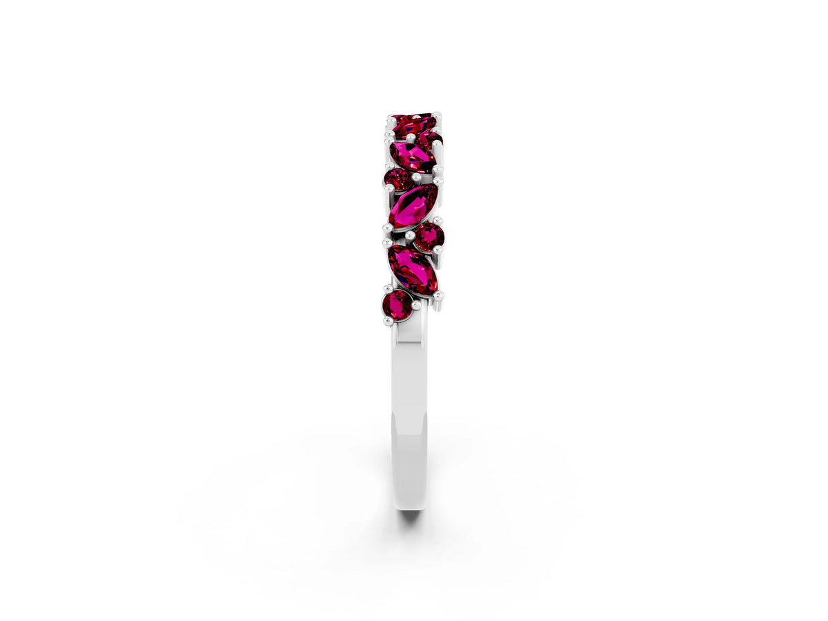 Marquise and Round Garnet Vine Eternity Band in White gold with Prong Setting