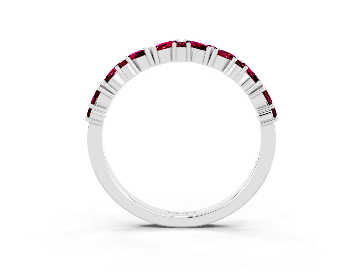 Marquise and Round Garnet Vine Eternity Band in White gold with Prong Setting