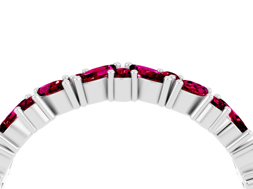 Marquise and Round Garnet Vine Eternity Band in White gold with Prong Setting