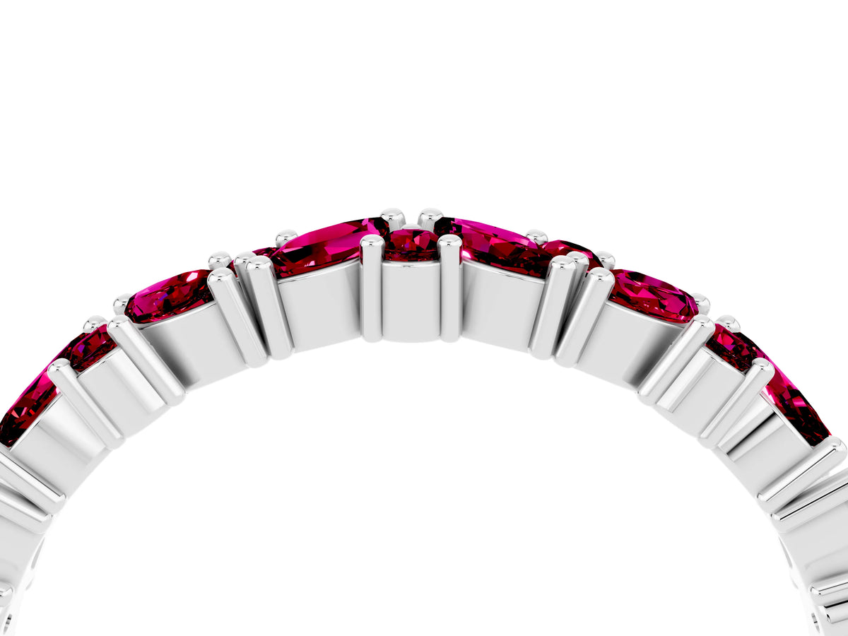 Marquise and Round Garnet Vine Eternity Band in White gold with Prong Setting