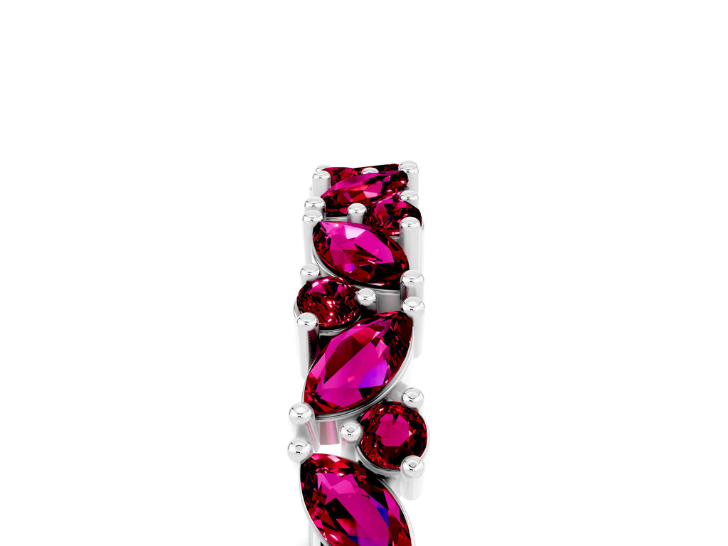 Marquise and Round Garnet Vine Eternity Band in White gold with Prong Setting